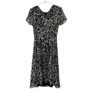 Vintage Talbots Size 8P Black Floral 100% Silk Whimsigoth Faux Wrap Dress